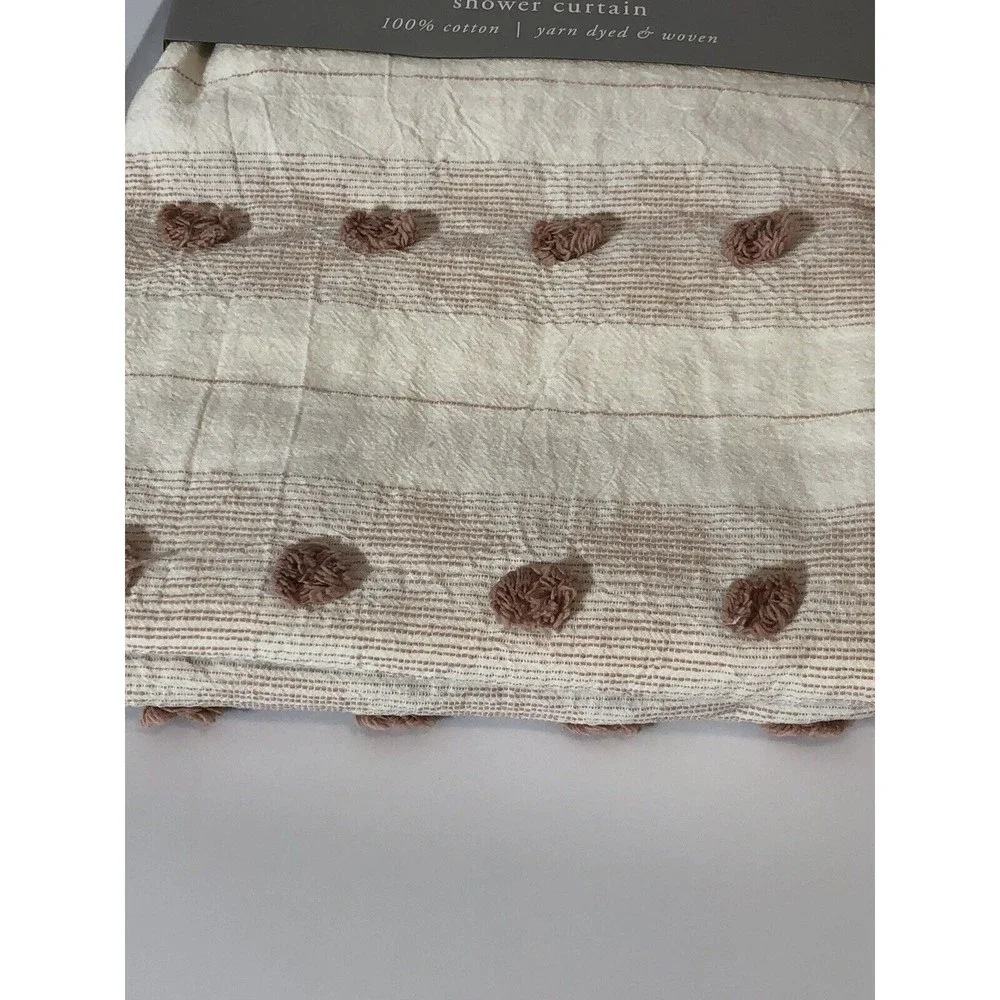 The Pure Collection Fabric Shower Curtain Ivory/ Textured Mauve Tufts Cotton New